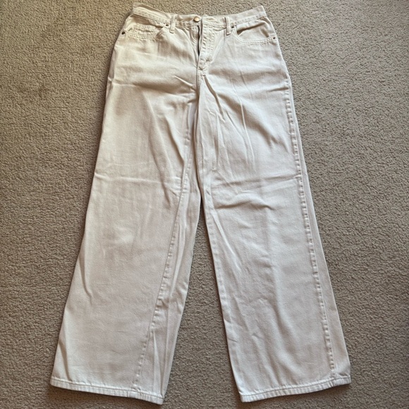 Women's Cream Y2K Baggy Wide Leg Relaxed Jeans Size 8/29R - Picture 1 of 11